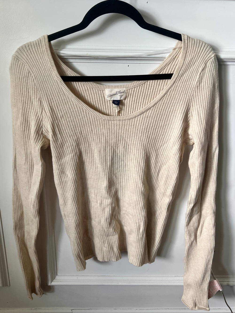 Universal Thread Cream Ribbed Scoop-Neck Top